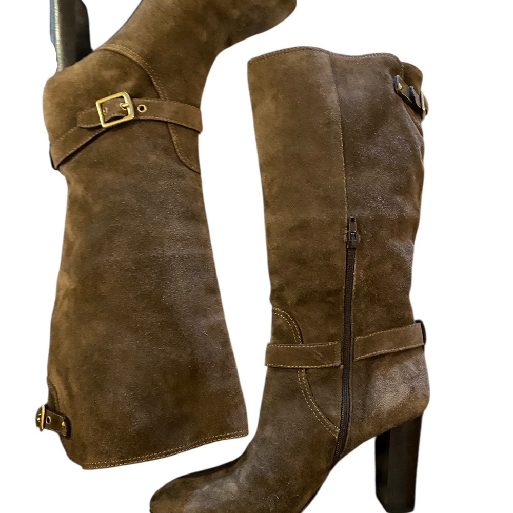 Coach Robynn mid-calf boots Flint Brown kidskin suede round toe Quiet Luxury - Picture 8 of 16